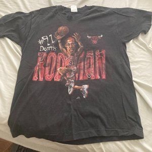 Chicago Bulls, Dennis Rodman Black T-Shirt, Size Large